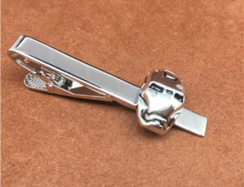 Silver iron man tie bar